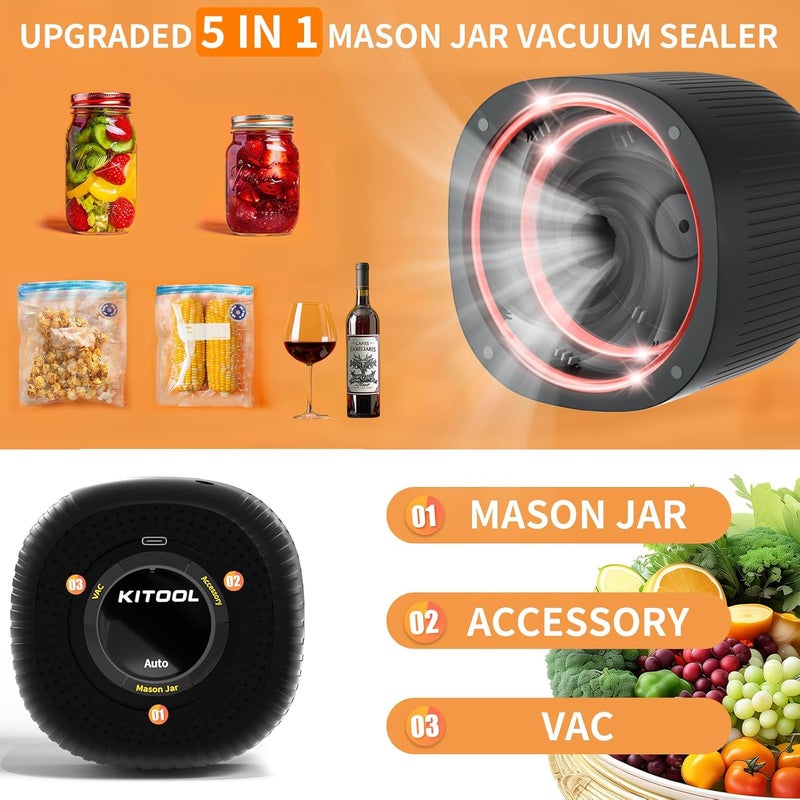 KITOOL Electric Mason Jar Vacuum Sealer Kit for Wide-Mouth & Regular-Mouth Mason Jars, Food Saver Vacuum Canning Sealer Machine (Sapphire Can Opener) - Image 3